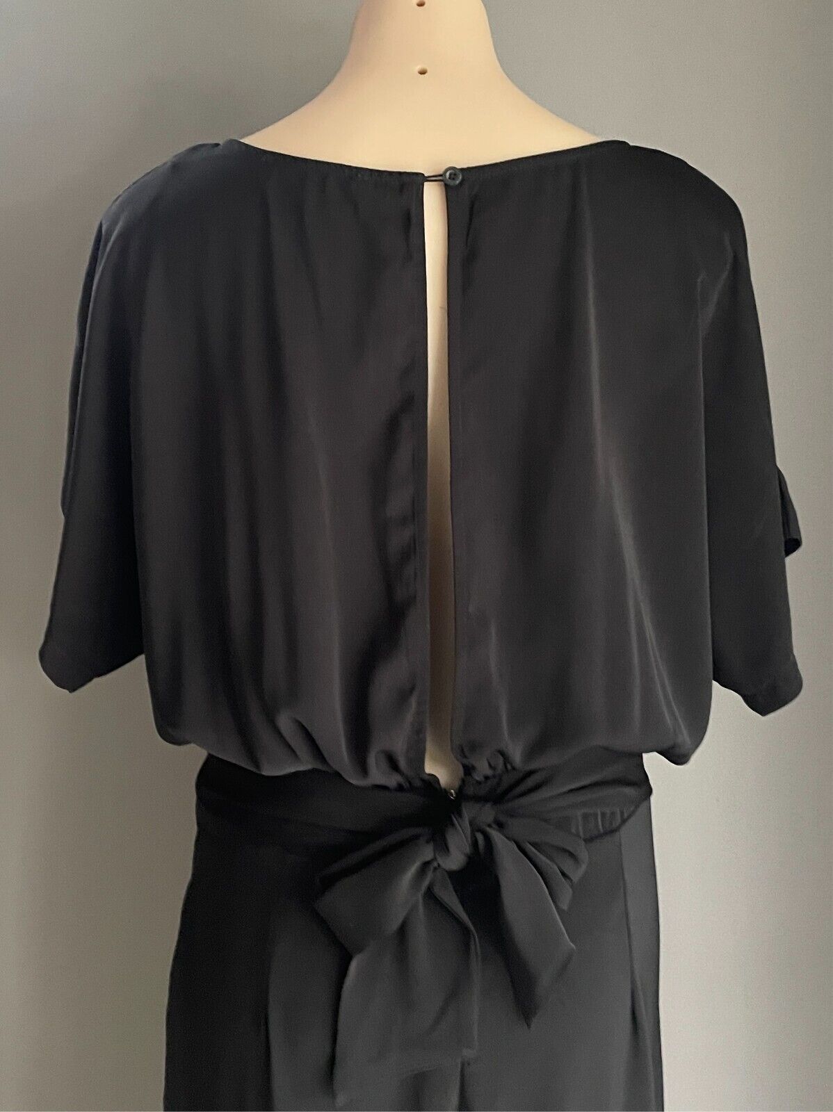 HERE COMES THE SUN Jumpsuit Black Short Sleeve Wide Leg Size 14 Tie Back Waist