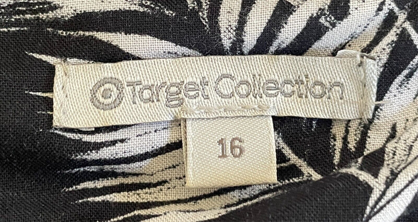 TARGET COLLECTION Top Black & White Floral Print Size 16 Hi-Lo Hem Short Sleeves