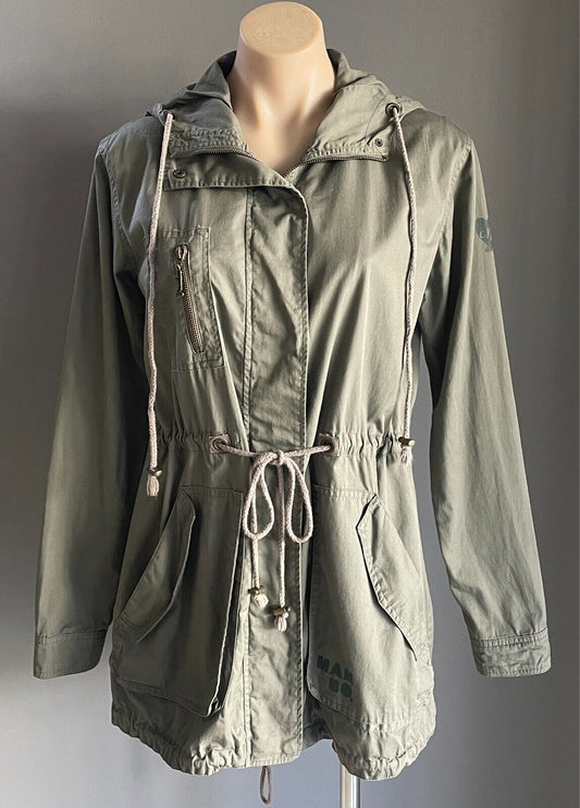 MAMBO Anorak ParkaJacket Khaki Size 10 Lightweight Cotton Long Sleeves Hoodie