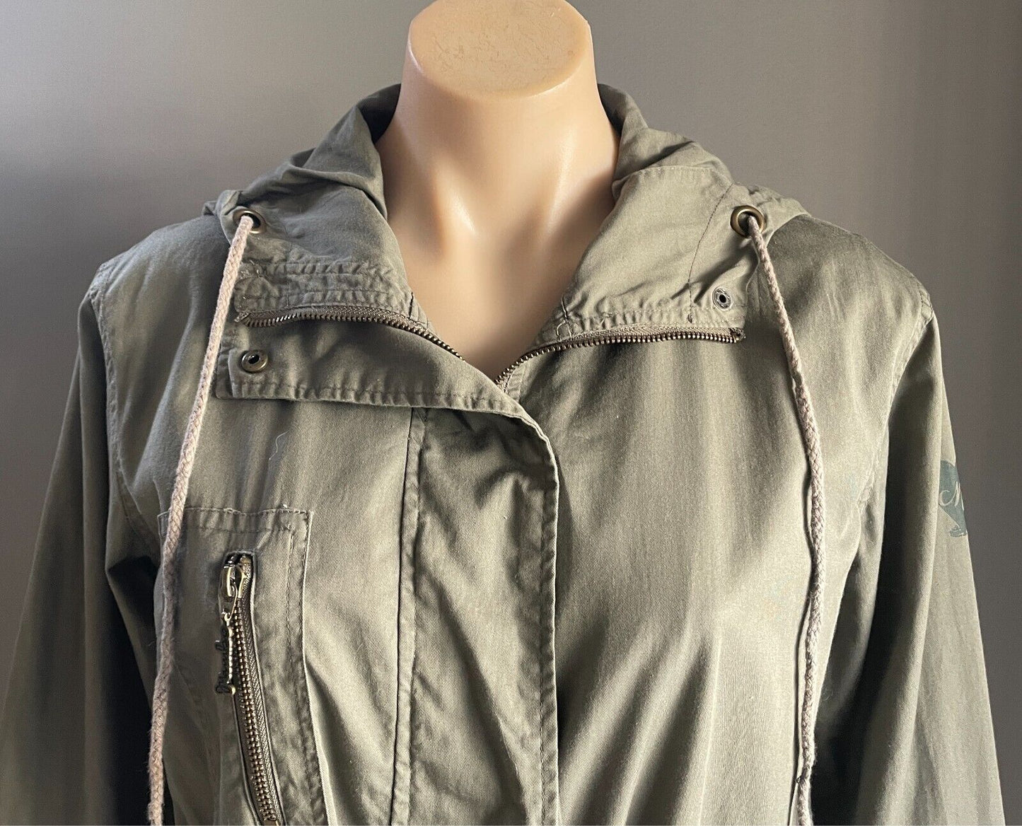MAMBO Anorak ParkaJacket Khaki Size 10 Lightweight Cotton Long Sleeves Hoodie