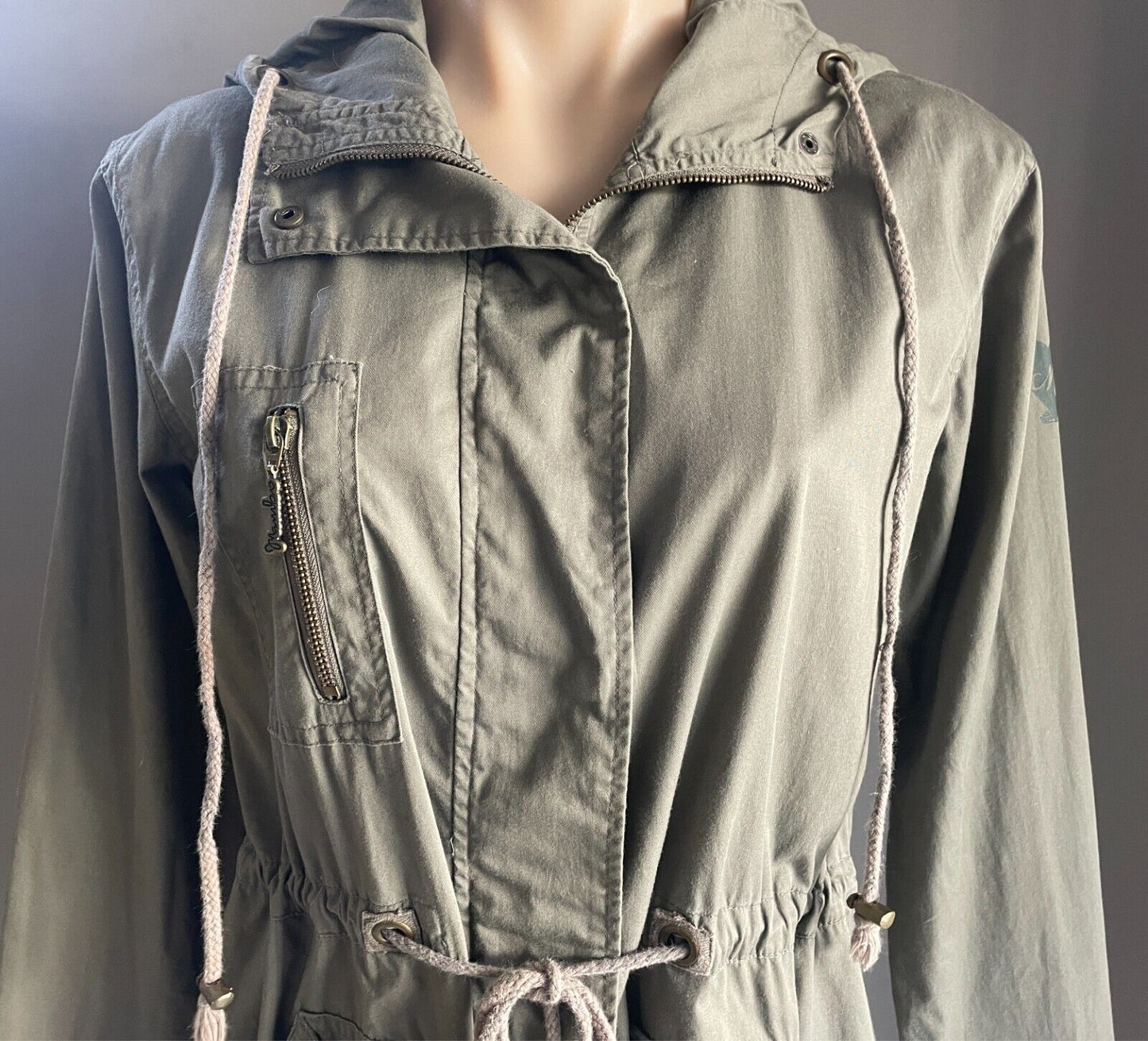 MAMBO Anorak ParkaJacket Khaki Size 10 Lightweight Cotton Long Sleeves Hoodie