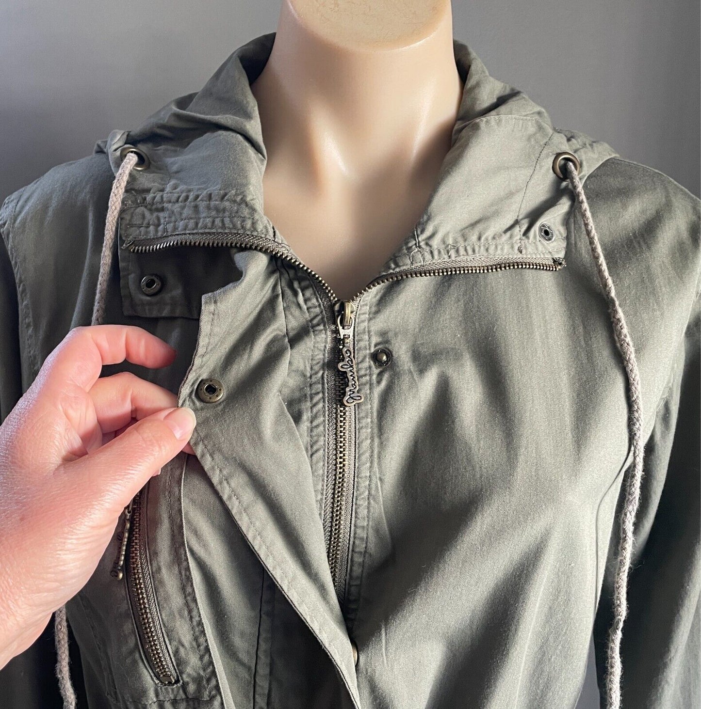 MAMBO Anorak ParkaJacket Khaki Size 10 Lightweight Cotton Long Sleeves Hoodie