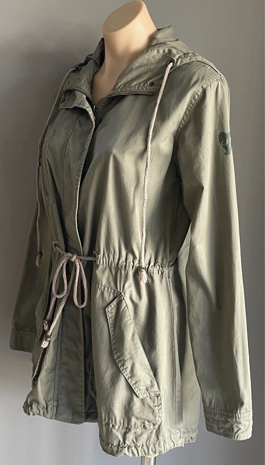 MAMBO Anorak ParkaJacket Khaki Size 10 Lightweight Cotton Long Sleeves Hoodie