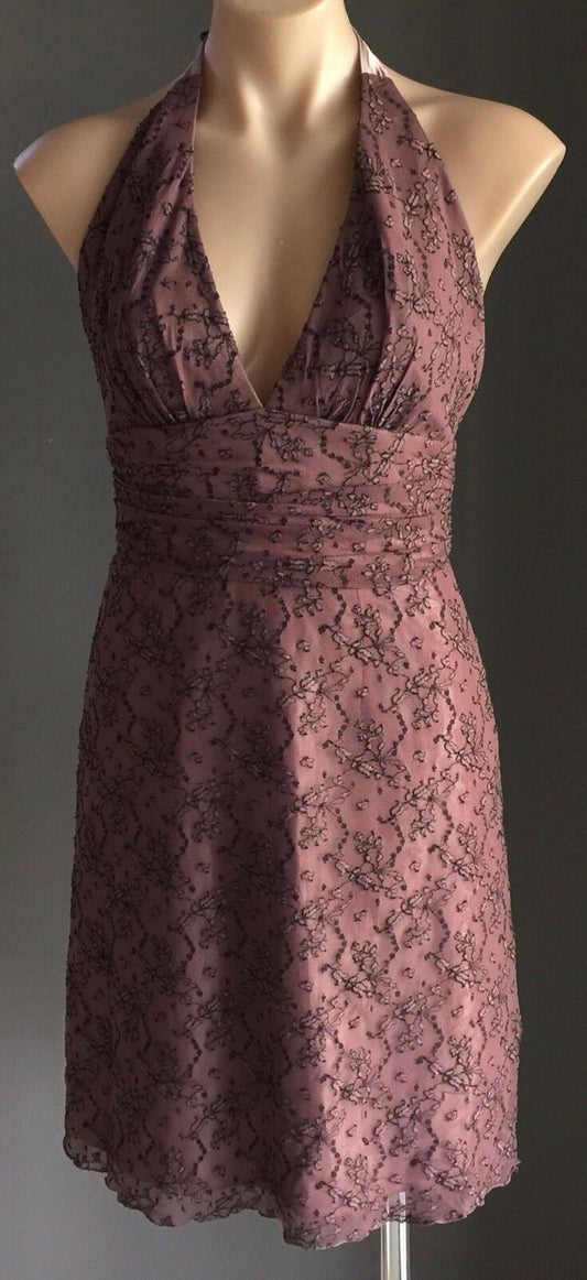 GARFUNKLE Halter Neck Dress Size 8 10 Dusty Pink Black Lace Australia Vtg NEW