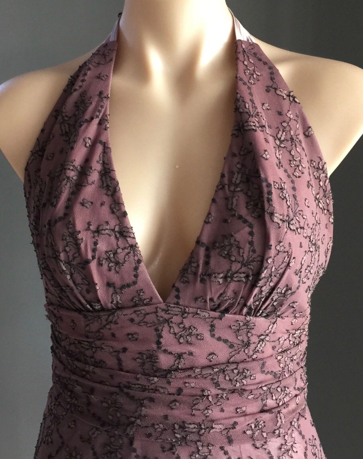 GARFUNKLE Halter Neck Dress Size 8 10 Dusty Pink Black Lace Australia Vtg NEW