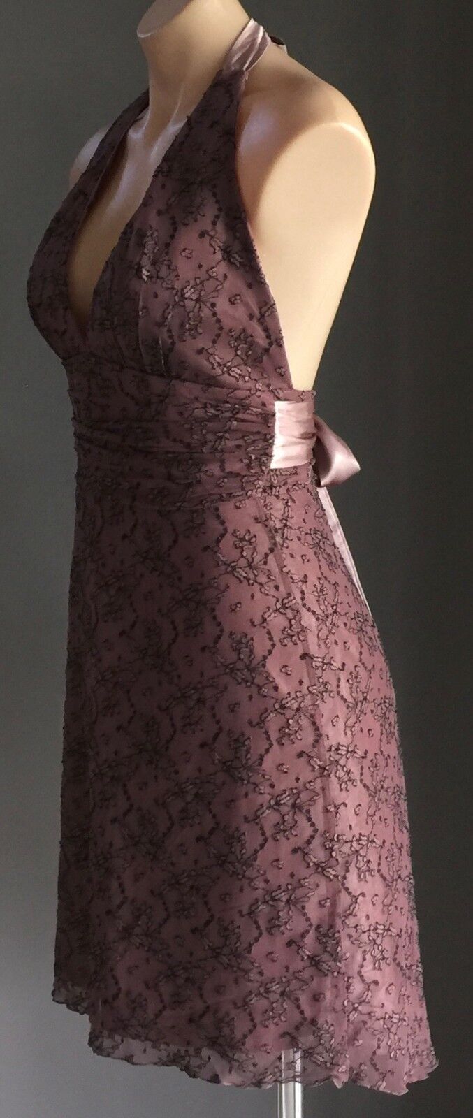 GARFUNKLE Halter Neck Dress Size 8 10 Dusty Pink Black Lace Australia Vtg NEW