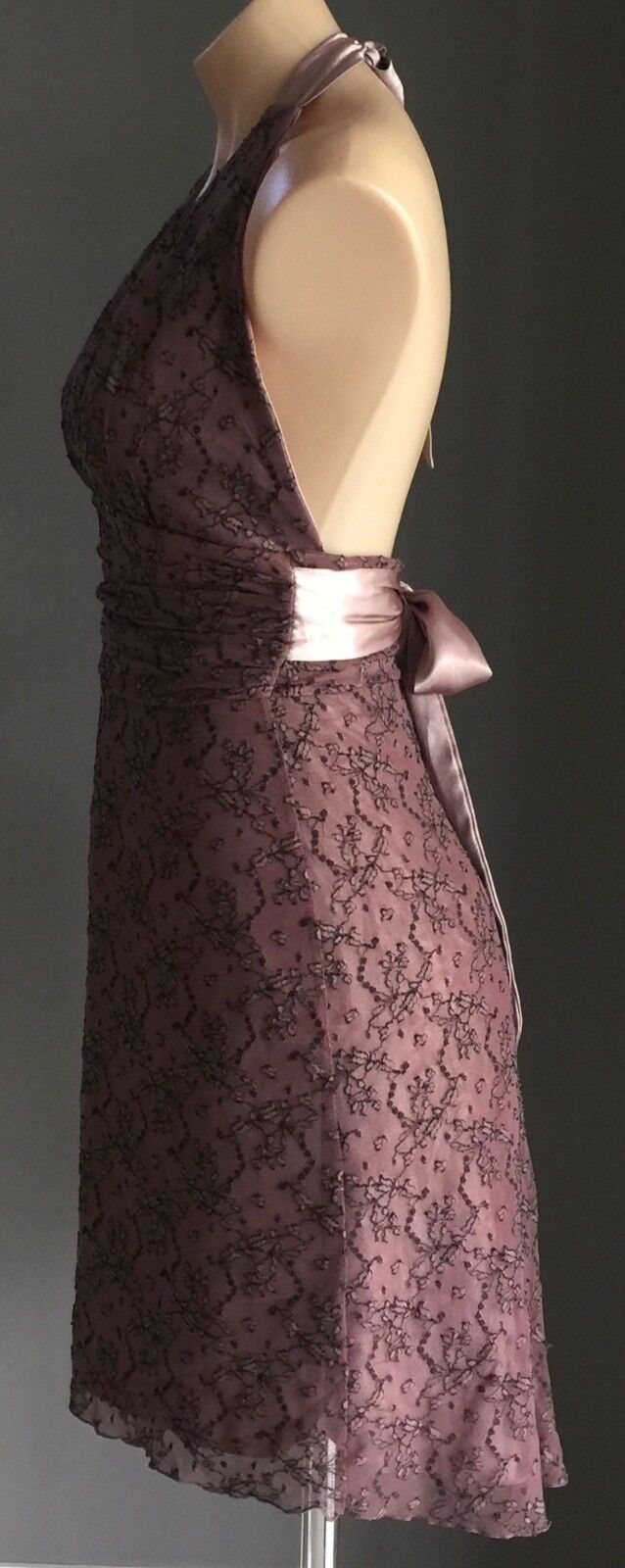 GARFUNKLE Halter Neck Dress Size 8 10 Dusty Pink Black Lace Australia Vtg NEW