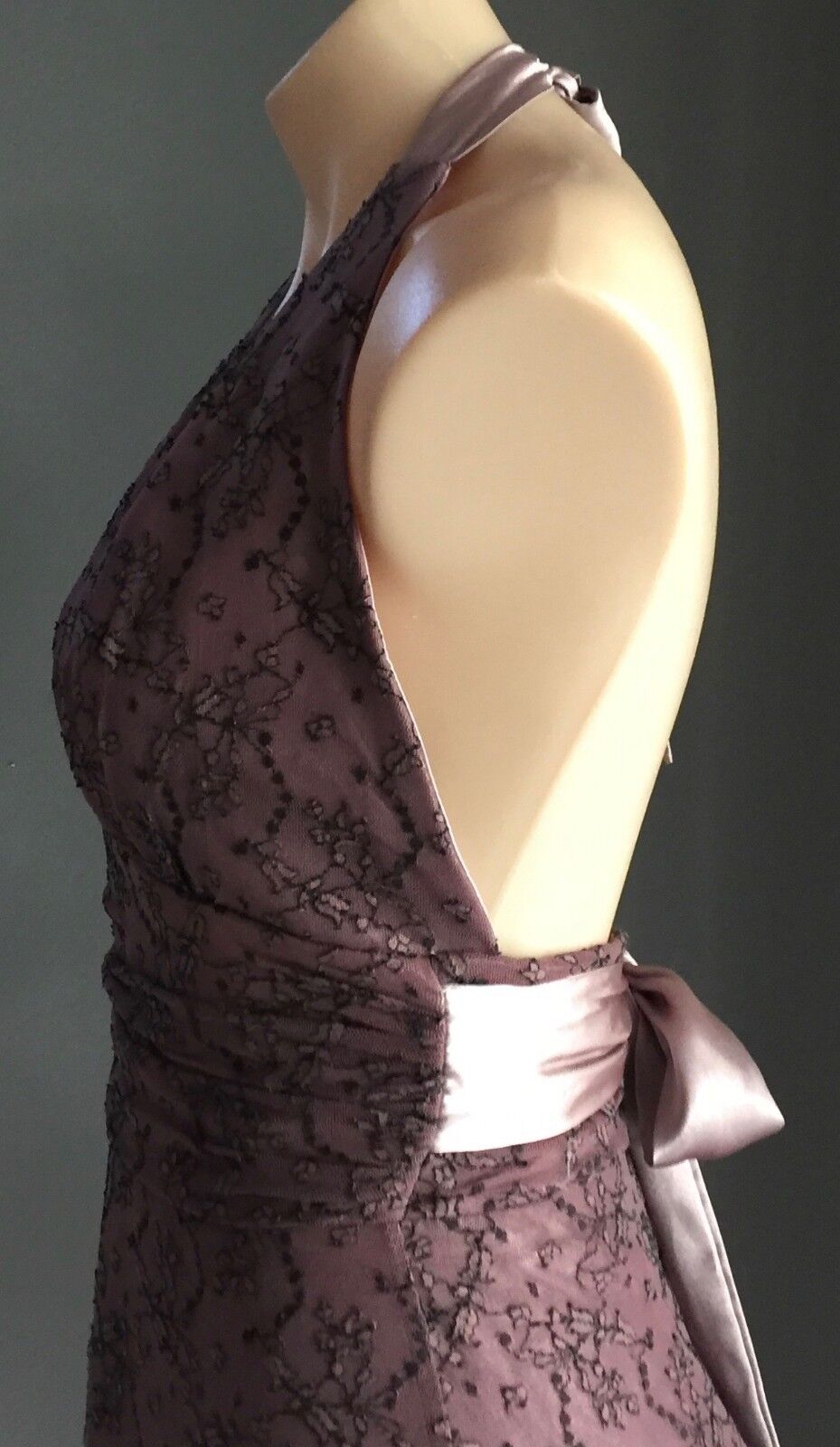 GARFUNKLE Halter Neck Dress Size 8 10 Dusty Pink Black Lace Australia Vtg NEW