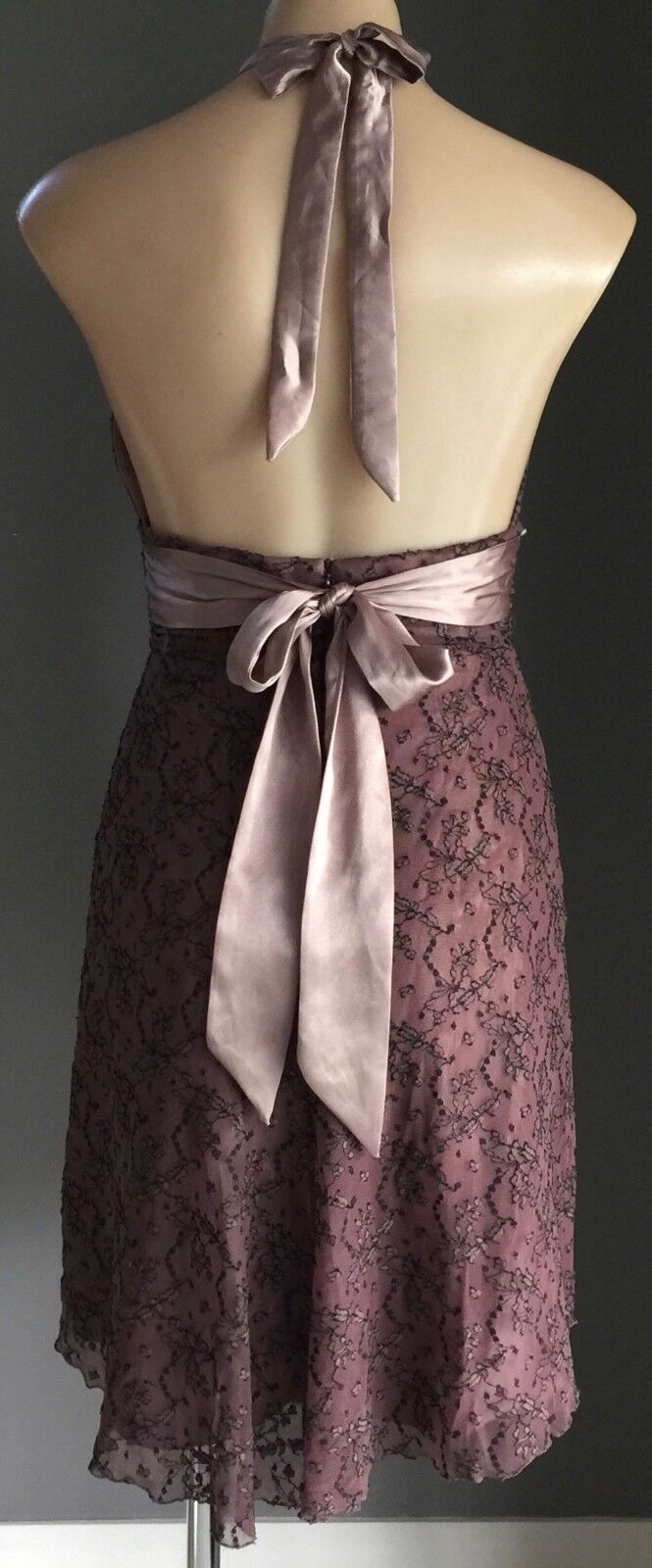 GARFUNKLE Halter Neck Dress Size 8 10 Dusty Pink Black Lace Australia Vtg NEW