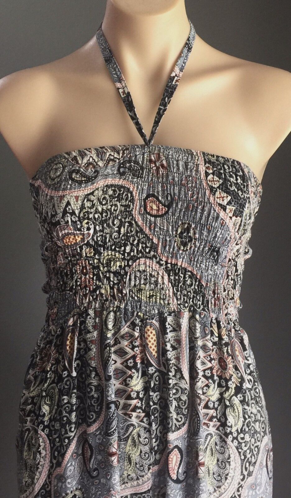 JUMPSUIT Boho Cotton Size 8 10 MultiColour Floral Paisley Shirred Elastic Bodice