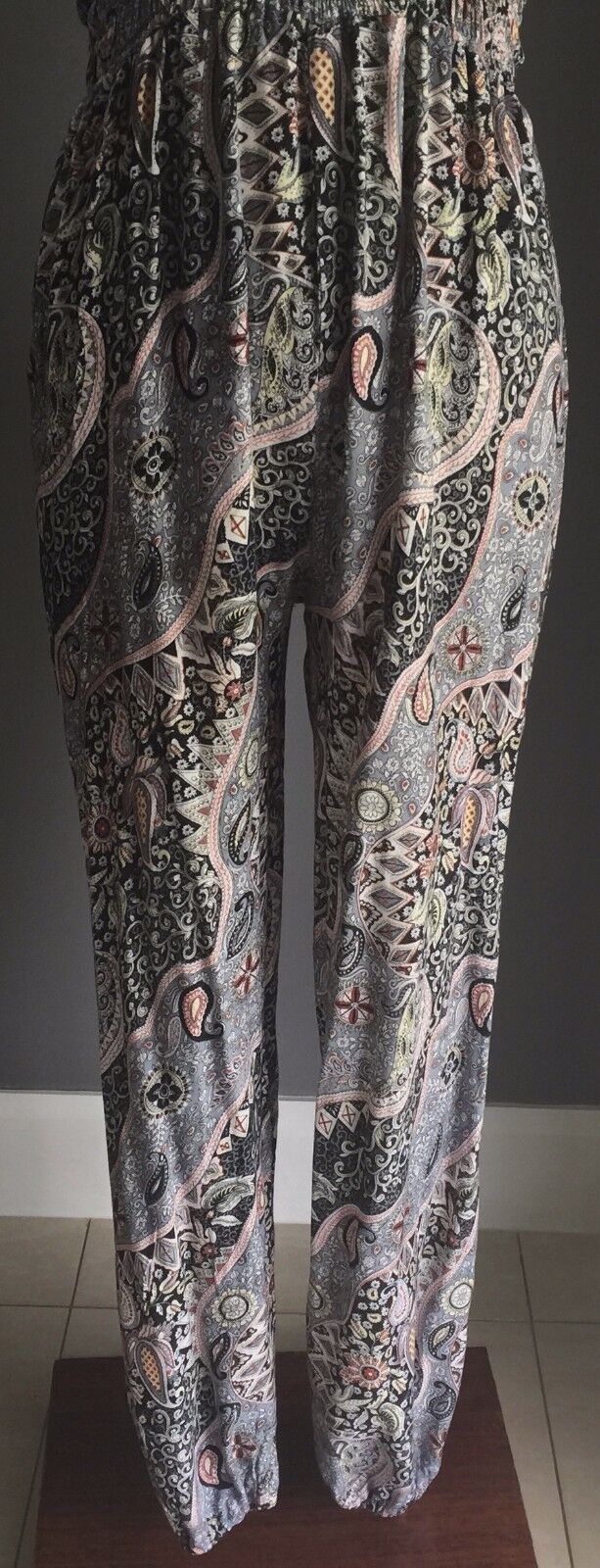 JUMPSUIT Boho Cotton Size 8 10 MultiColour Floral Paisley Shirred Elastic Bodice