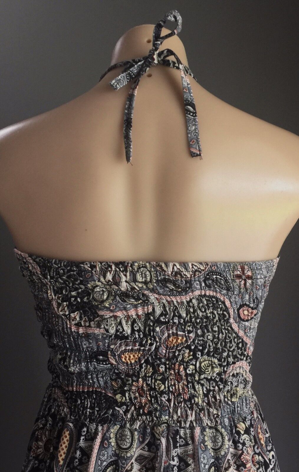 JUMPSUIT Boho Cotton Size 8 10 MultiColour Floral Paisley Shirred Elastic Bodice