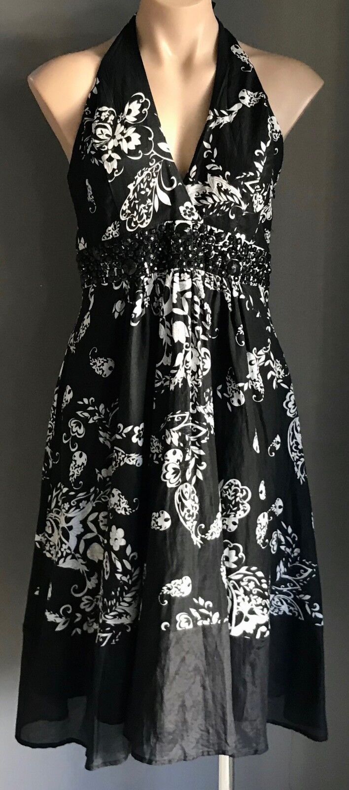 SUITE 62 BOUTIQUE Halter Neck Dress Size 14 Black & White Paisley & Floral NEW