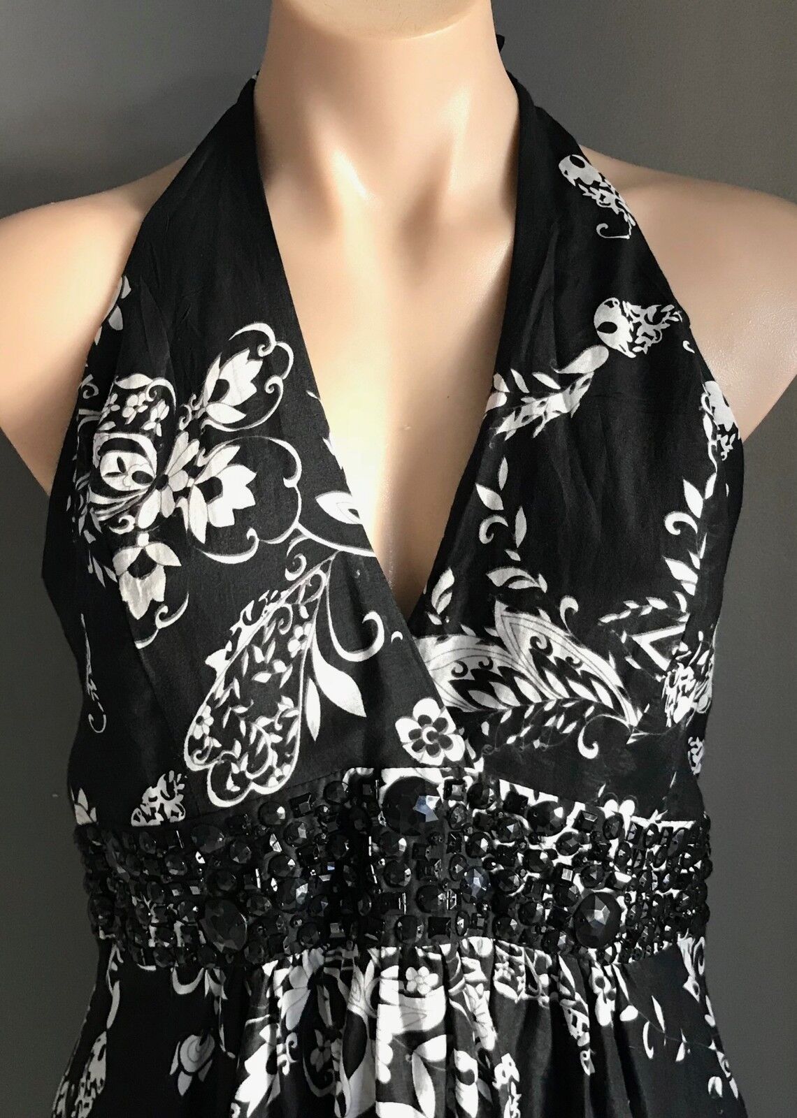 SUITE 62 BOUTIQUE Halter Neck Dress Size 14 Black & White Paisley & Floral NEW