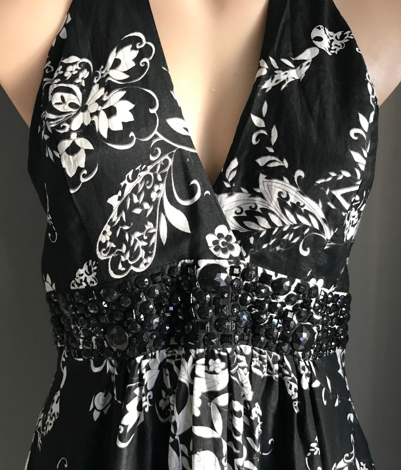 SUITE 62 BOUTIQUE Halter Neck Dress Size 14 Black & White Paisley & Floral NEW
