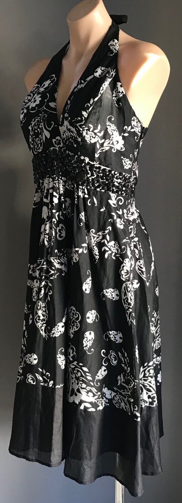 SUITE 62 BOUTIQUE Halter Neck Dress Size 14 Black & White Paisley & Floral NEW