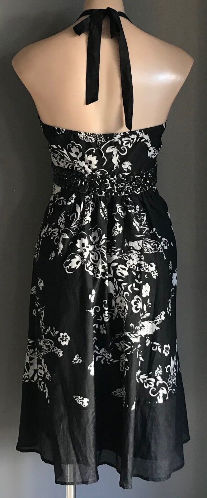 SUITE 62 BOUTIQUE Halter Neck Dress Size 14 Black & White Paisley & Floral NEW