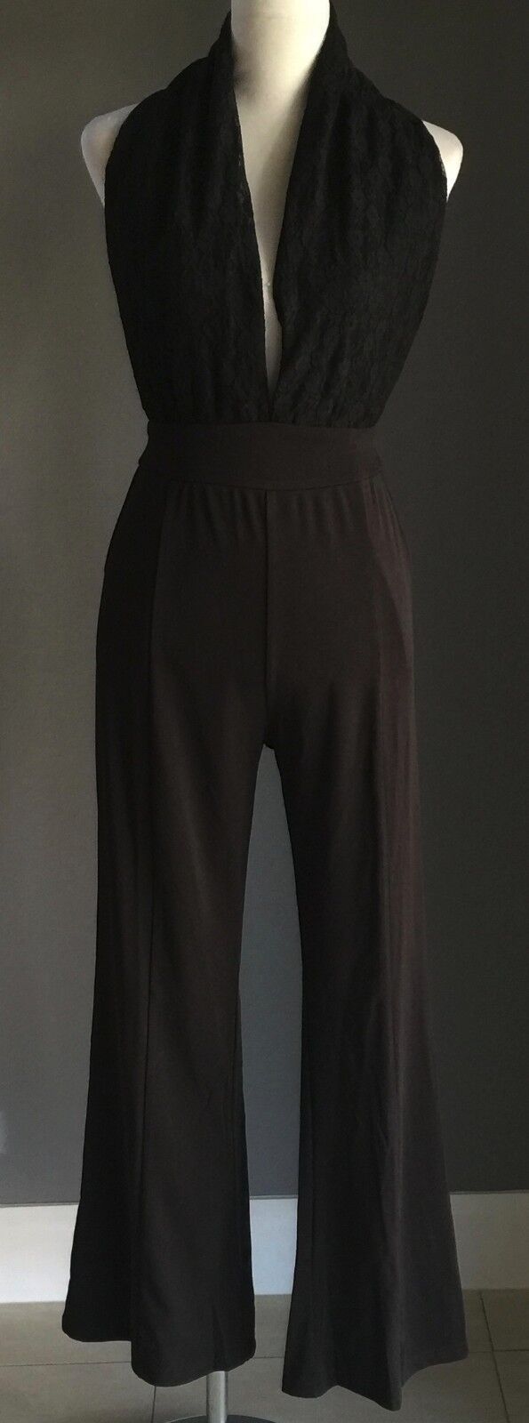 CaiDieNu Jumpsuit Size L 12 14 Black Backless Pantsuit Hollywood Chic NEW