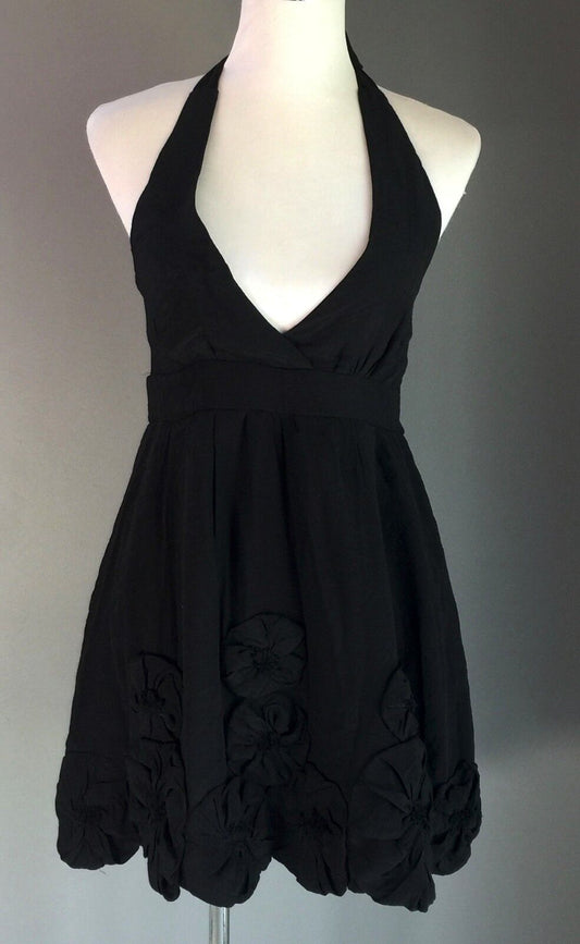 LBD HARVEY WHO?  Halter Neck Dress Size 10 Black LBD Floral Hem Sexy NEW