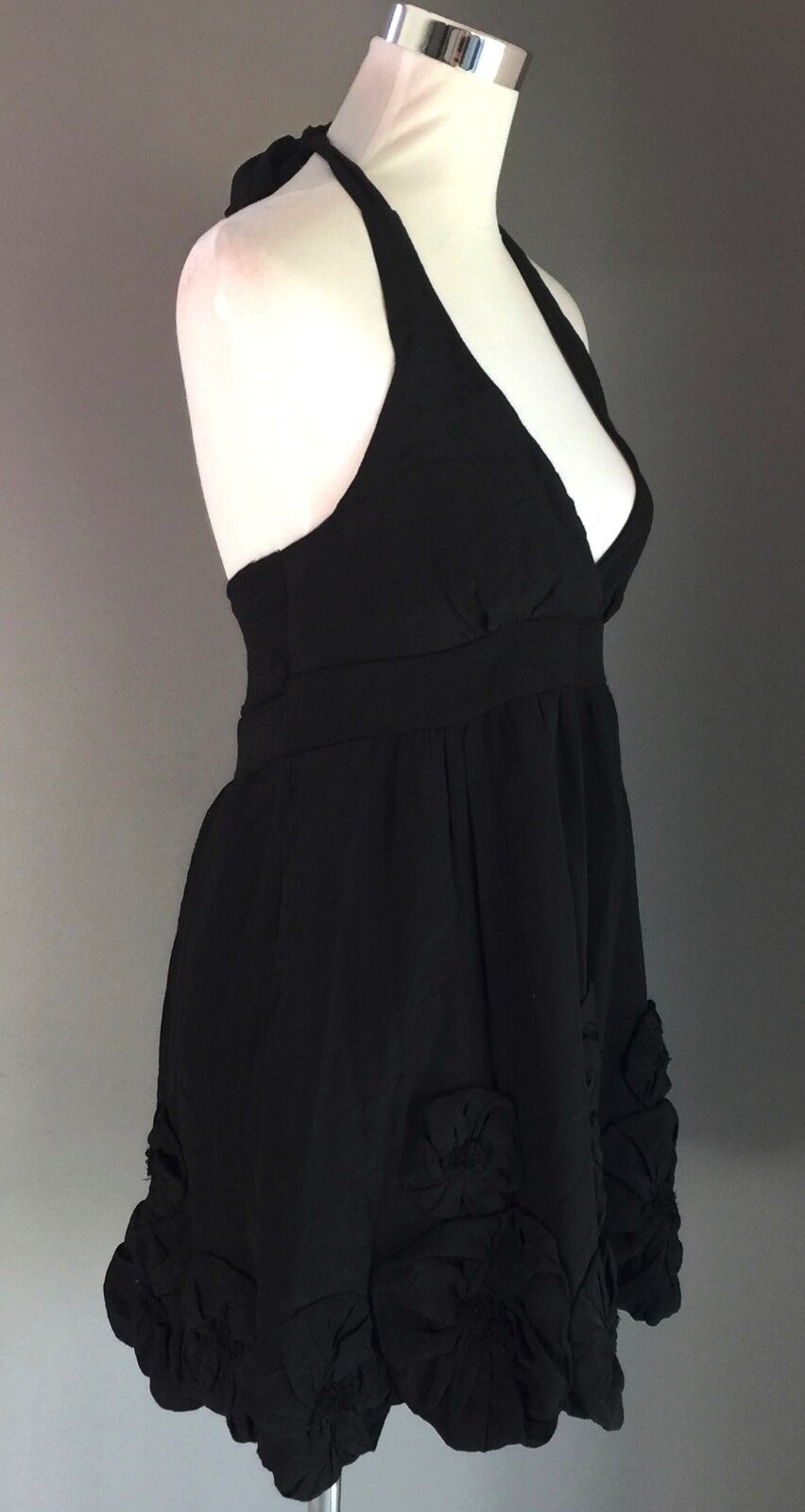 LBD HARVEY WHO?  Halter Neck Dress Size 10 Black LBD Floral Hem Sexy NEW