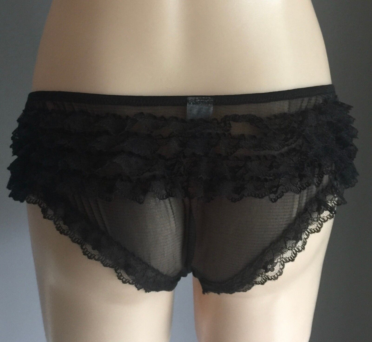 RENDEZVOUS Black Panties Size L 12 Lace Frill Knicker Bow  Lingerie  Sexy NEW