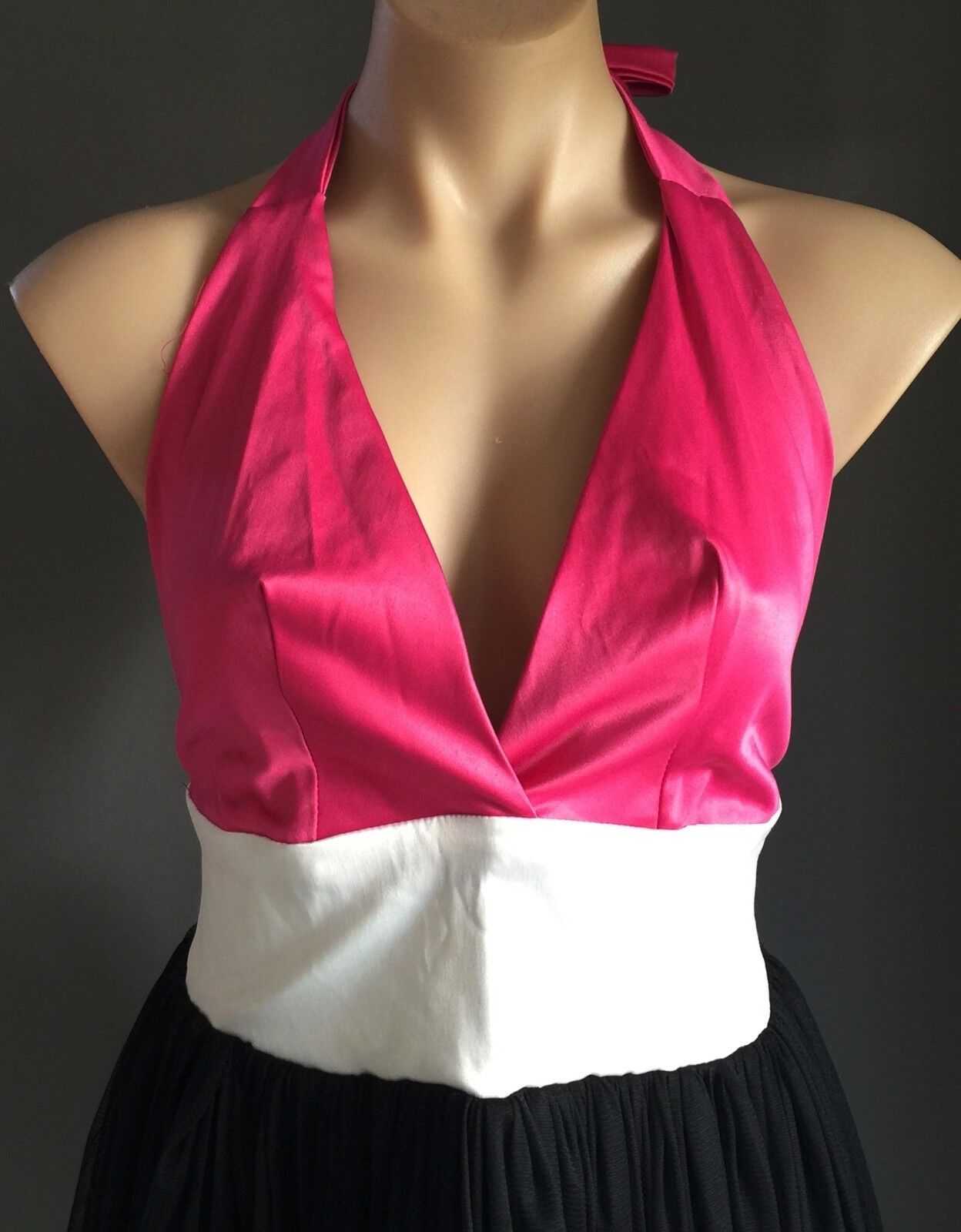 MARIA DE GUZMAN Halter Neck Dress Size 12 MINI Fuchsia White Black Sheer Fab