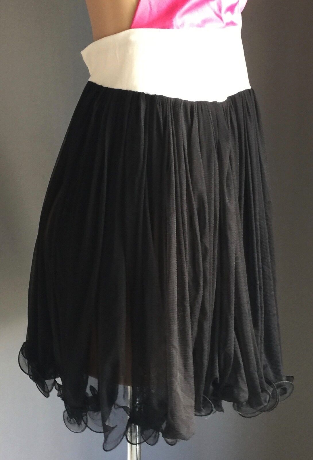 MARIA DE GUZMAN Halter Neck Dress Size 12 MINI Fuchsia White Black Sheer Fab