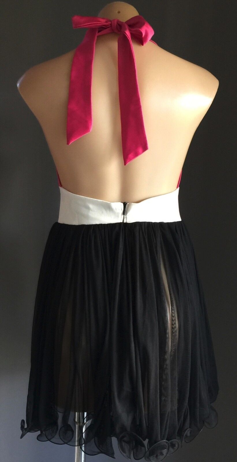 MARIA DE GUZMAN Halter Neck Dress Size 12 MINI Fuchsia White Black Sheer Fab