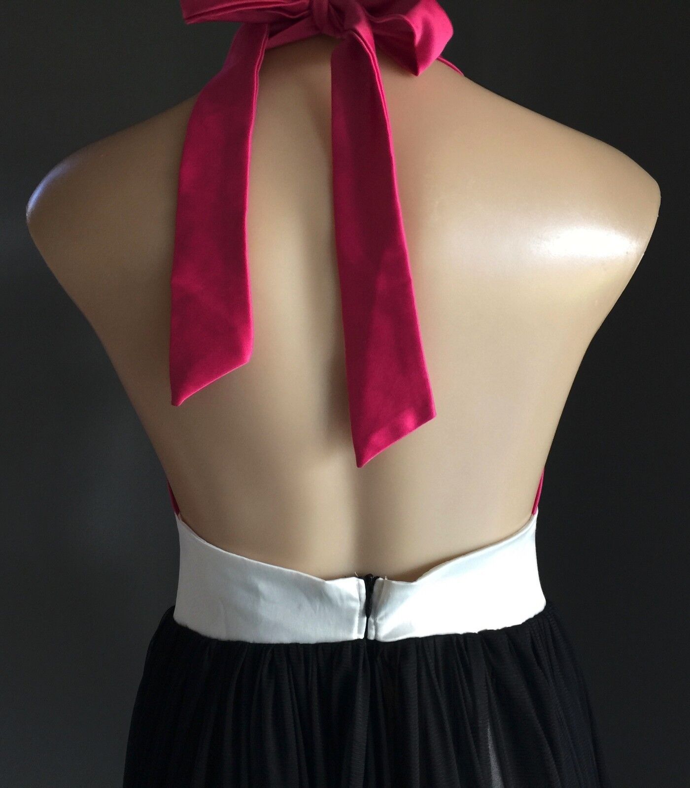 MARIA DE GUZMAN Halter Neck Dress Size 12 MINI Fuchsia White Black Sheer Fab