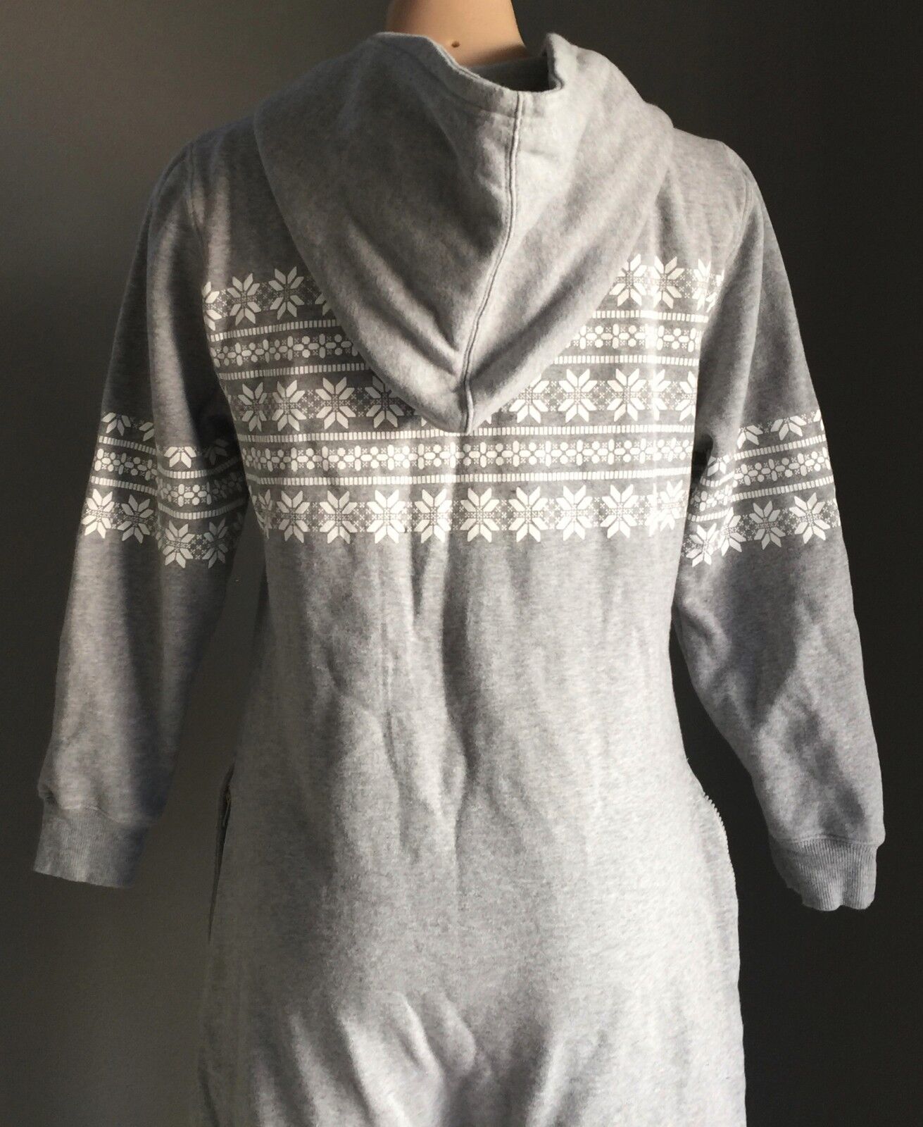 SERRA Jumpsuit Size S 10 All in One Piece Hooded Fleece Grey White Snowflake