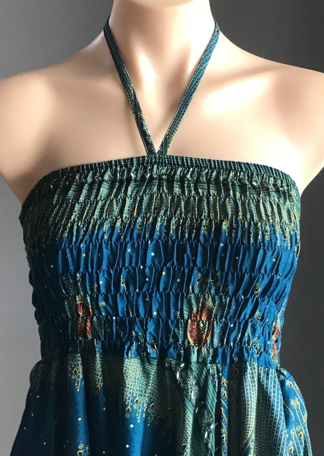 JUMPSUIT Harem Pantsuit Size 10 Low Crotch Turquoise Gold Black White Shirred