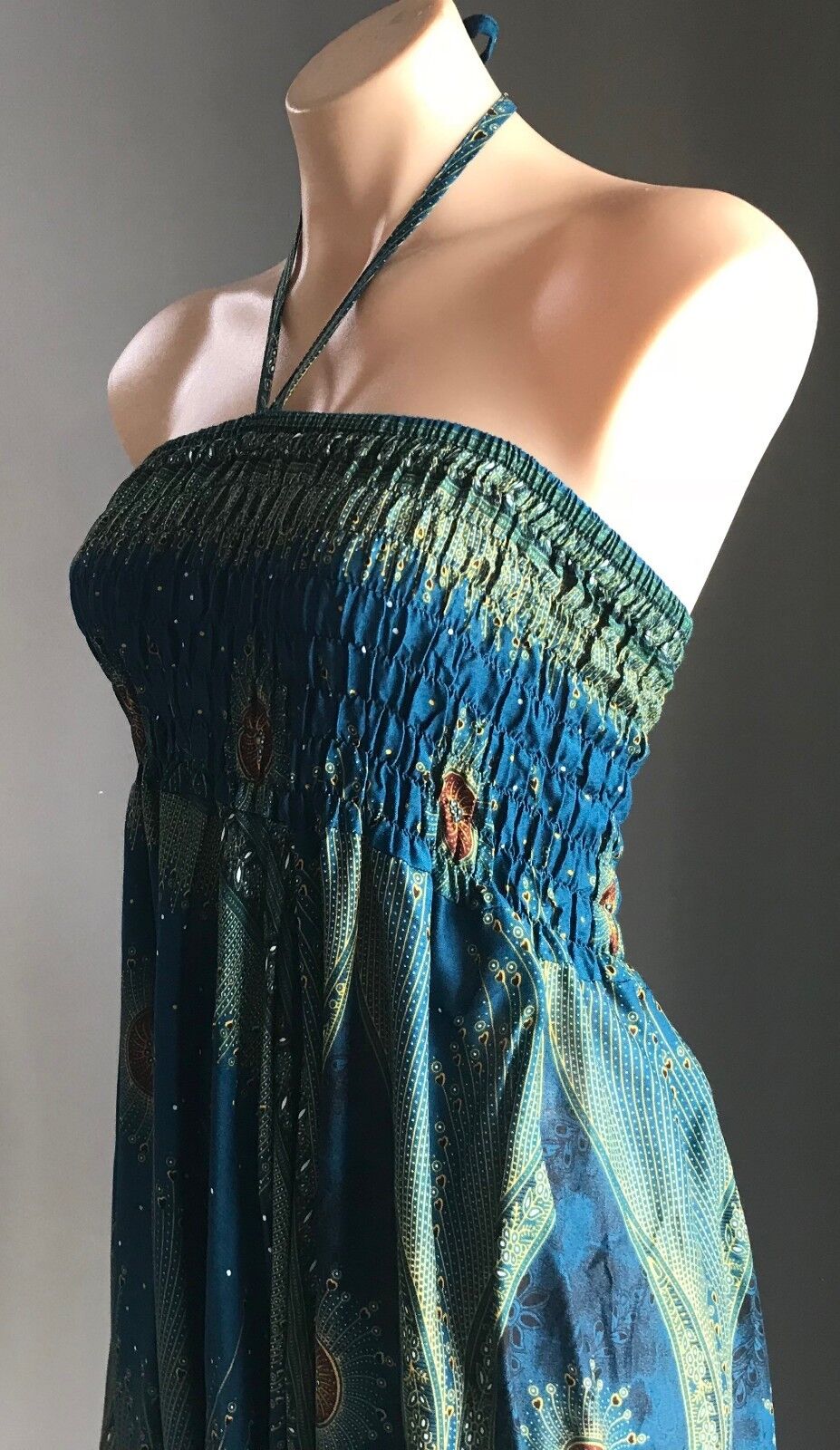 JUMPSUIT Harem Pantsuit Size 10 Low Crotch Turquoise Gold Black White Shirred