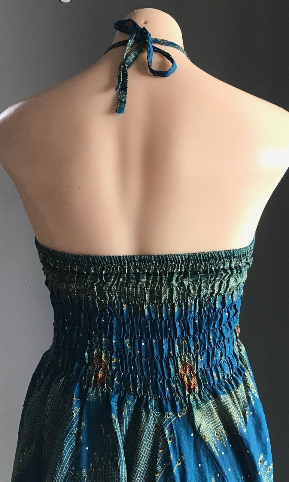 JUMPSUIT Harem Pantsuit Size 10 Low Crotch Turquoise Gold Black White Shirred