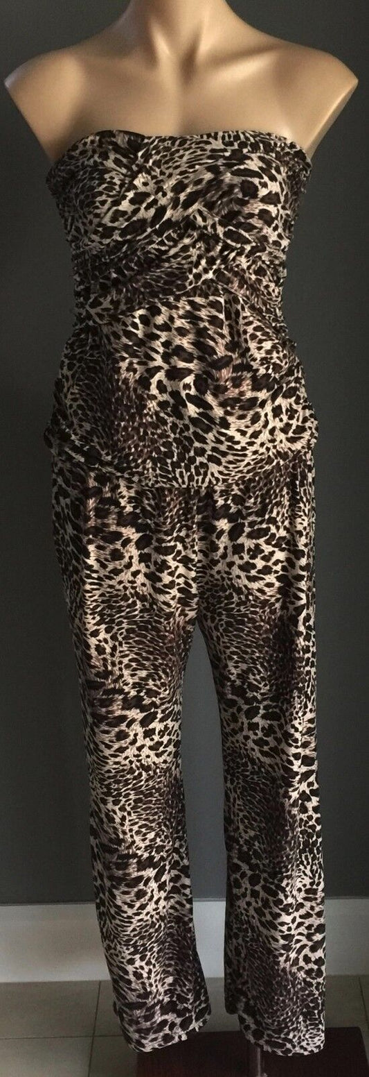 NAKED SAINT Wide Leg Jumpsuit Size 10 Animal Print Strapless 1970's Vibe