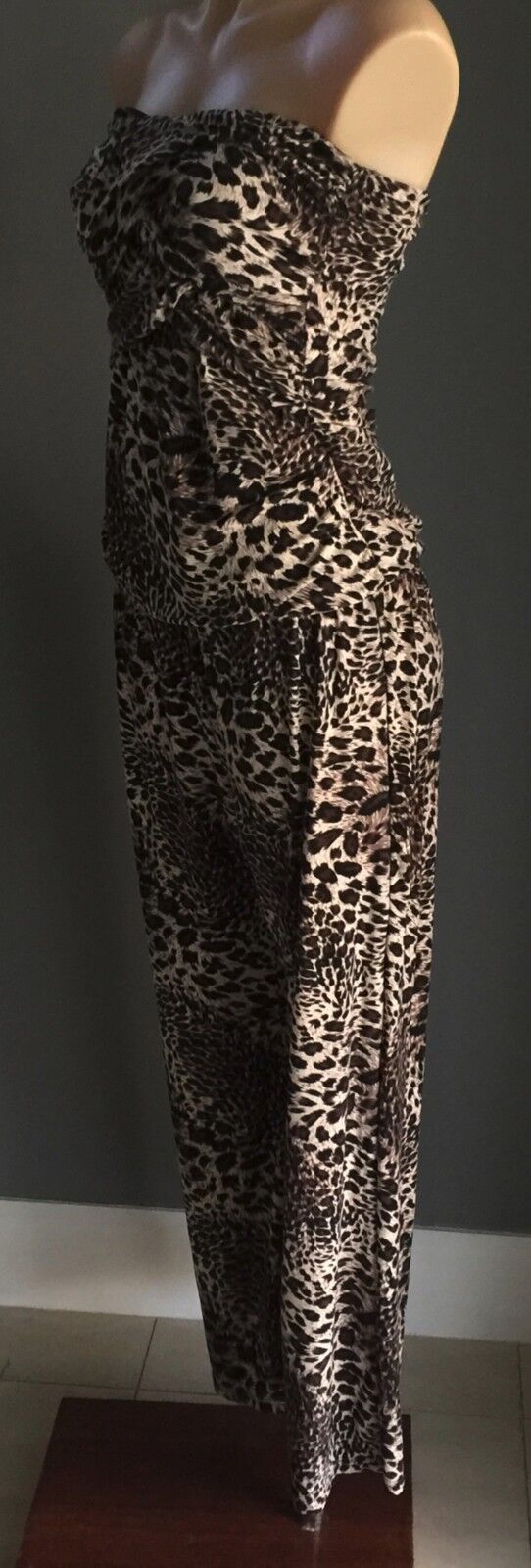 NAKED SAINT Wide Leg Jumpsuit Size 10 Animal Print Strapless 1970's Vibe