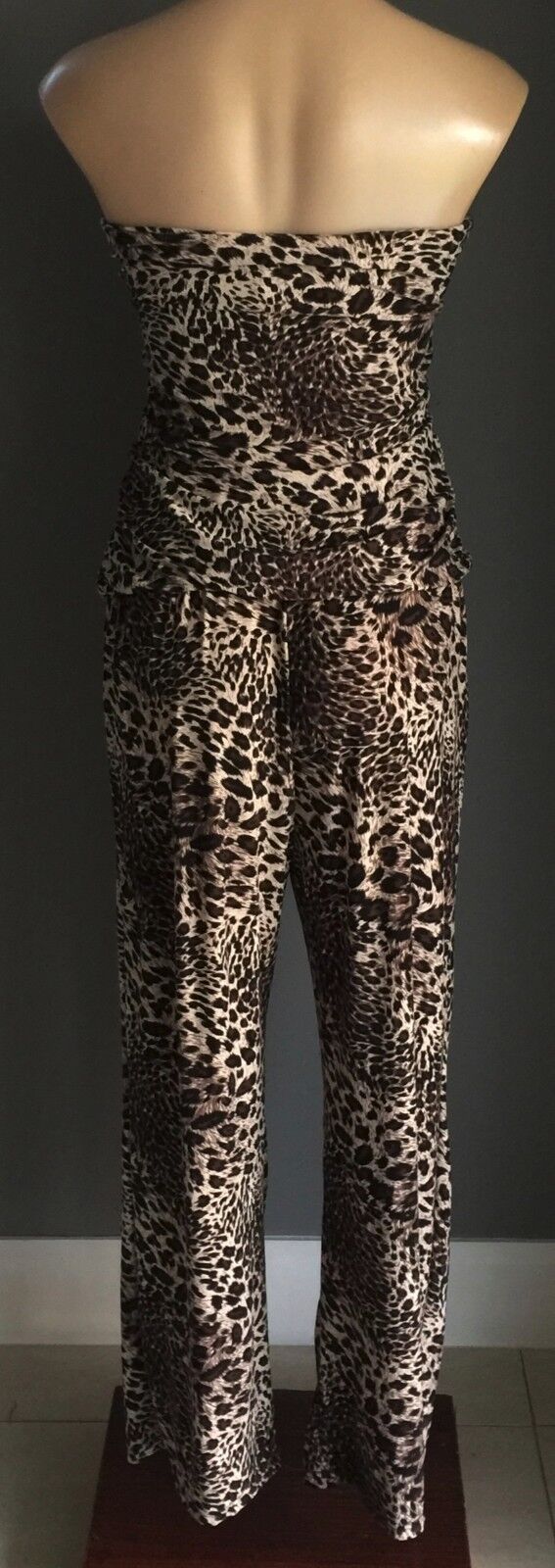 NAKED SAINT Wide Leg Jumpsuit Size 10 Animal Print Strapless 1970's Vibe