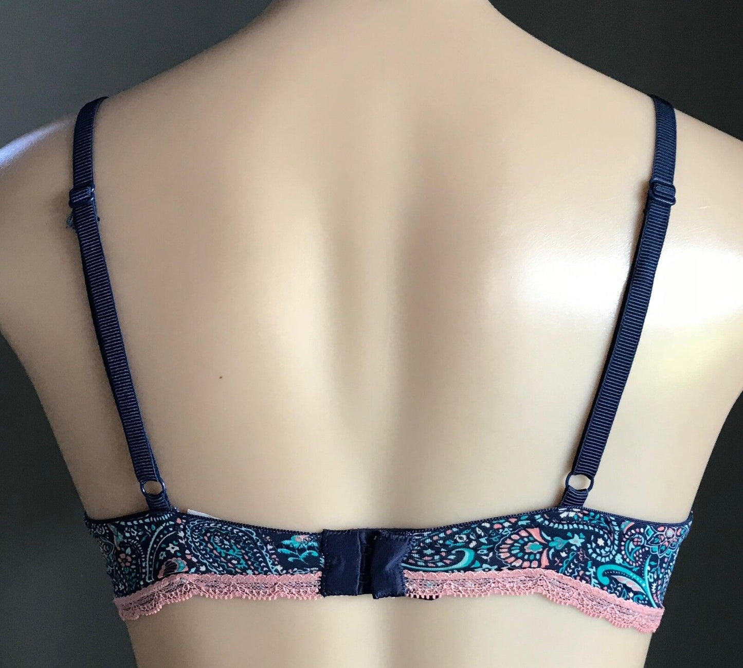 Lingerie Set Sexy Navy Blue Bra 12C & Panties Sz 10 Coal Aqua Paisley Print NEW
