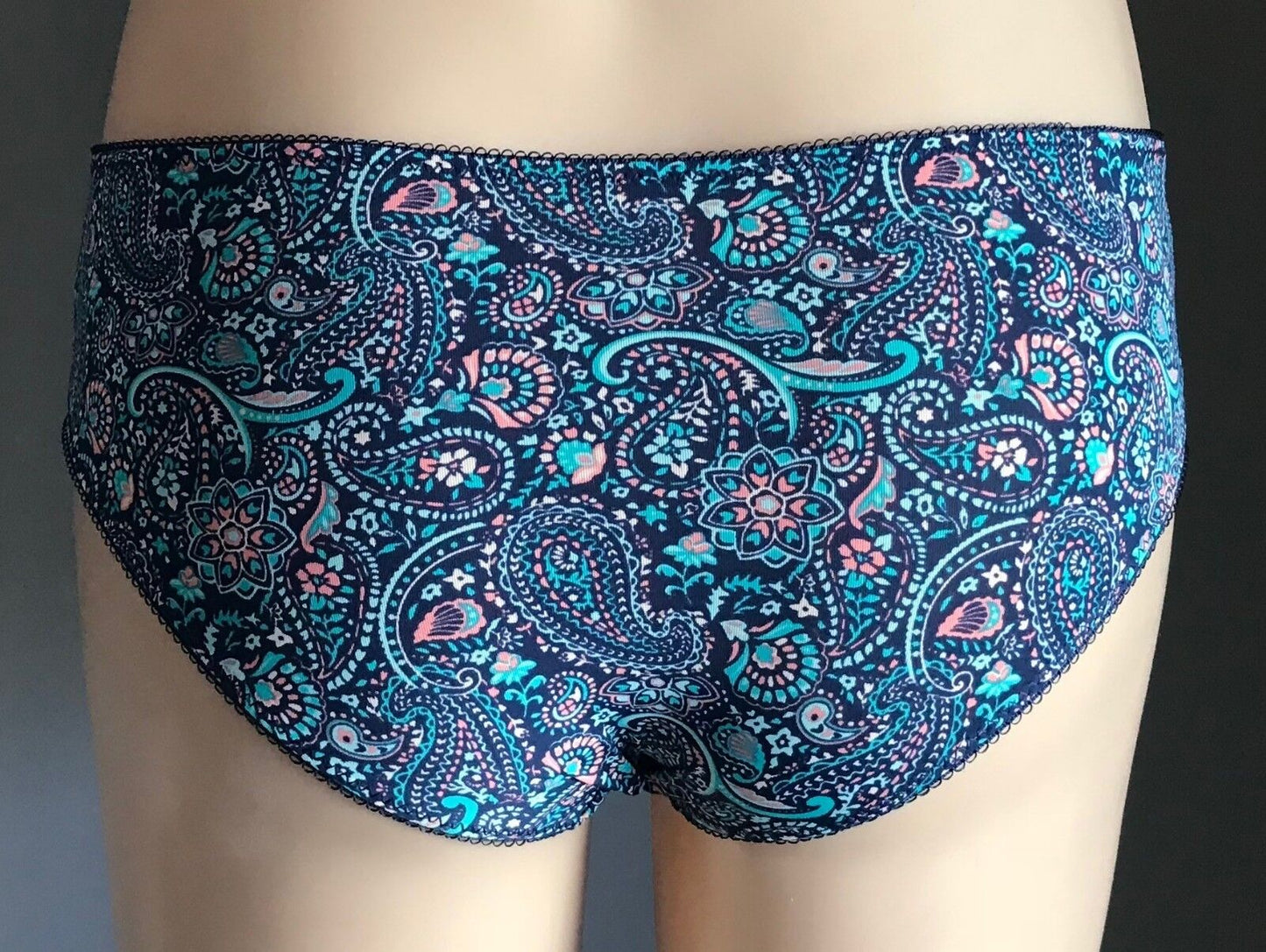 Lingerie Set Sexy Navy Blue Bra 12C & Panties Sz 10 Coal Aqua Paisley Print NEW