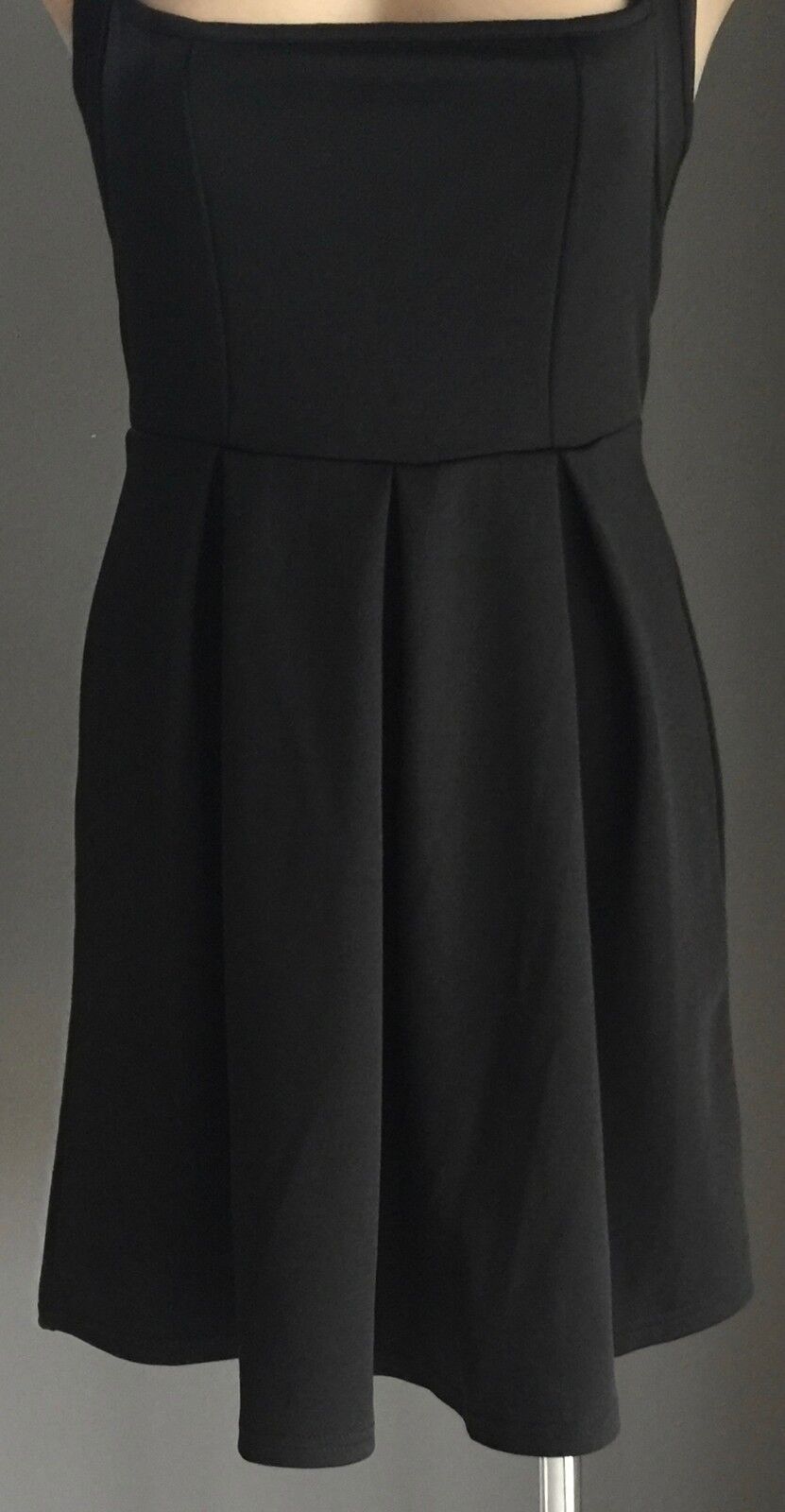 1990's Halter Neck Skater Dress Size S 10 Black Stretch Pleated Gorgeous
