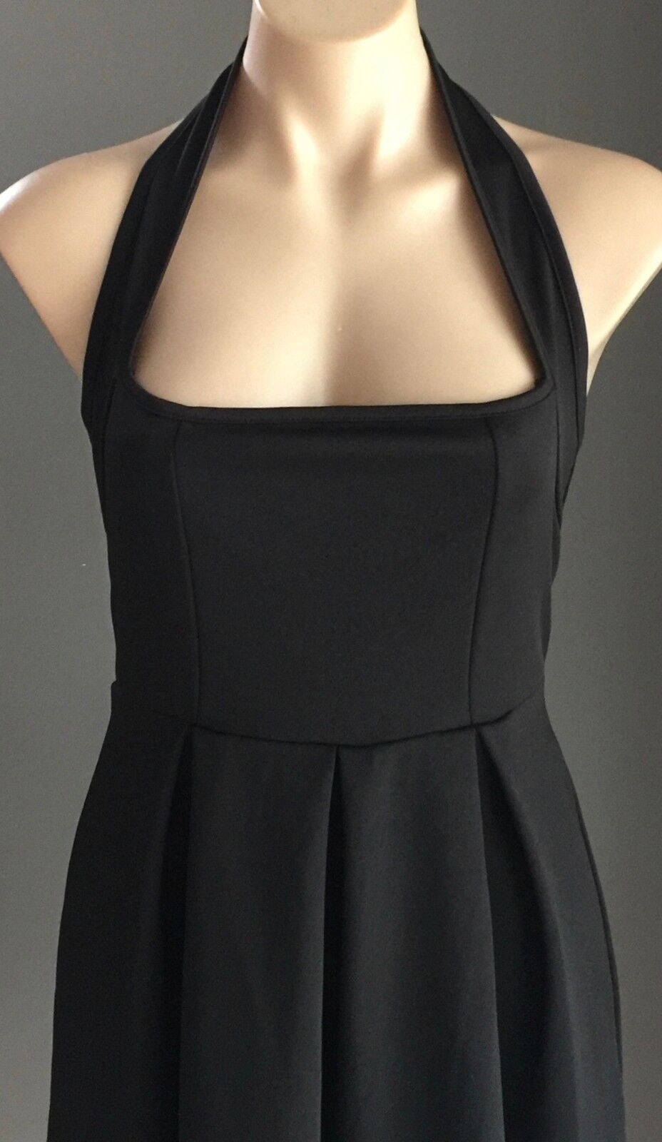 1990's Halter Neck Skater Dress Size S 10 Black Stretch Pleated Gorgeous
