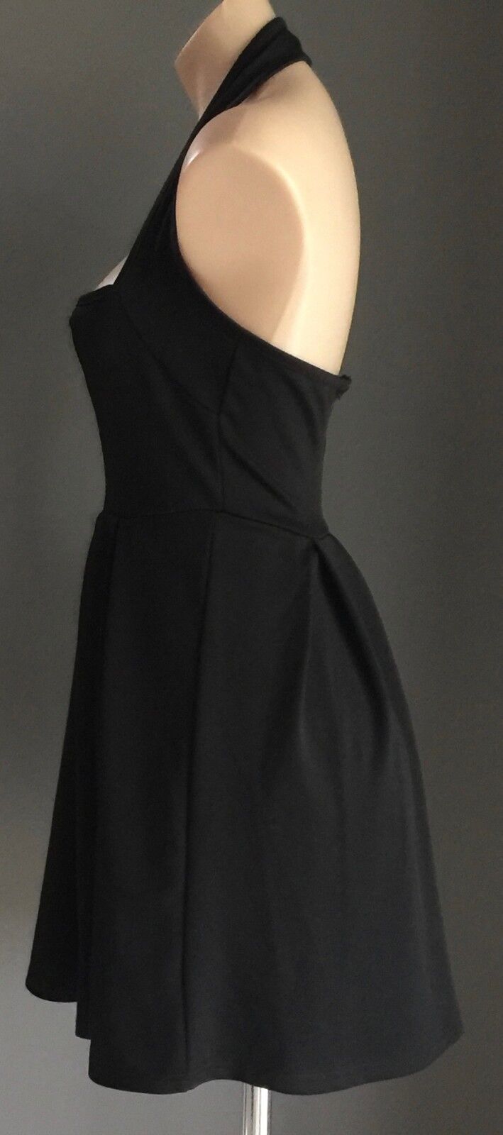 1990's Halter Neck Skater Dress Size S 10 Black Stretch Pleated Gorgeous