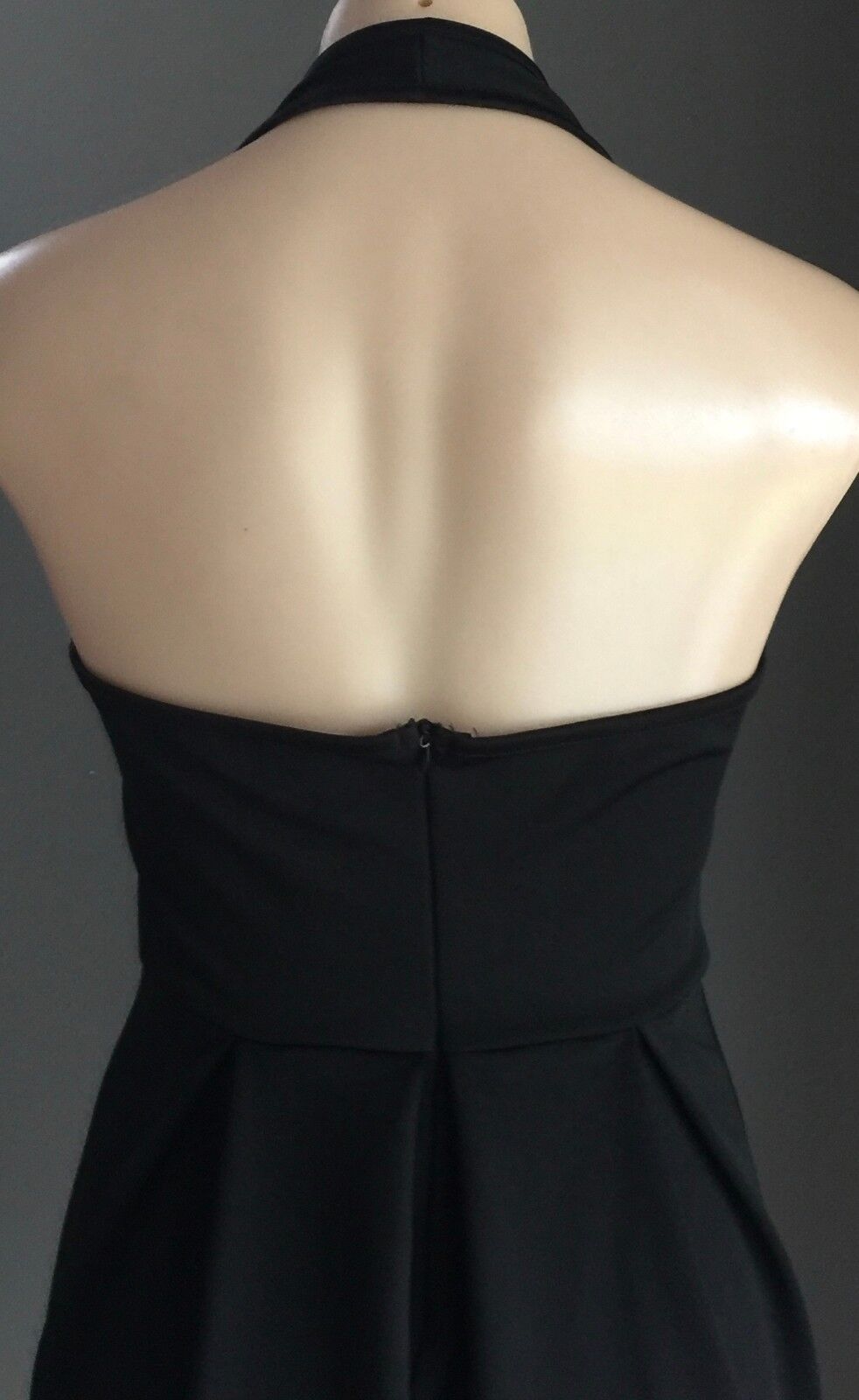 1990's Halter Neck Skater Dress Size S 10 Black Stretch Pleated Gorgeous