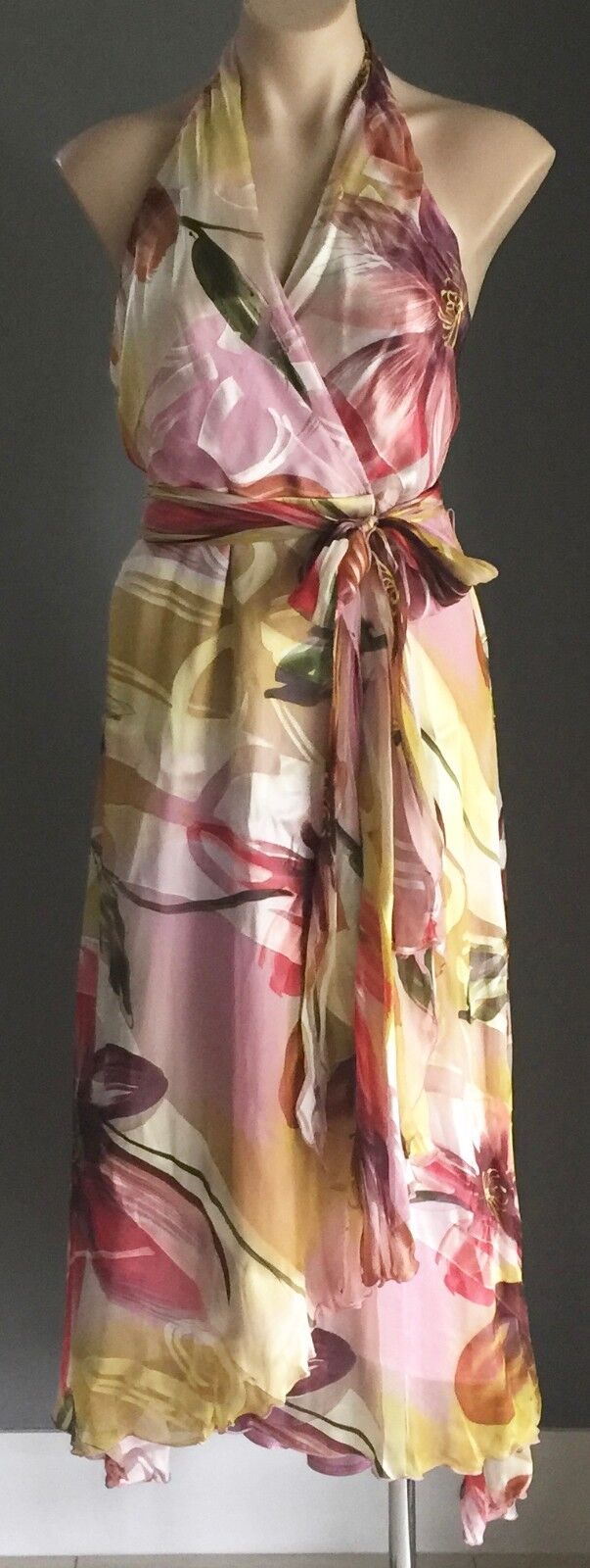 F GEAR Halter Neck Dress Size 10 & 12 MultiColoured Tropical Print Party NEW
