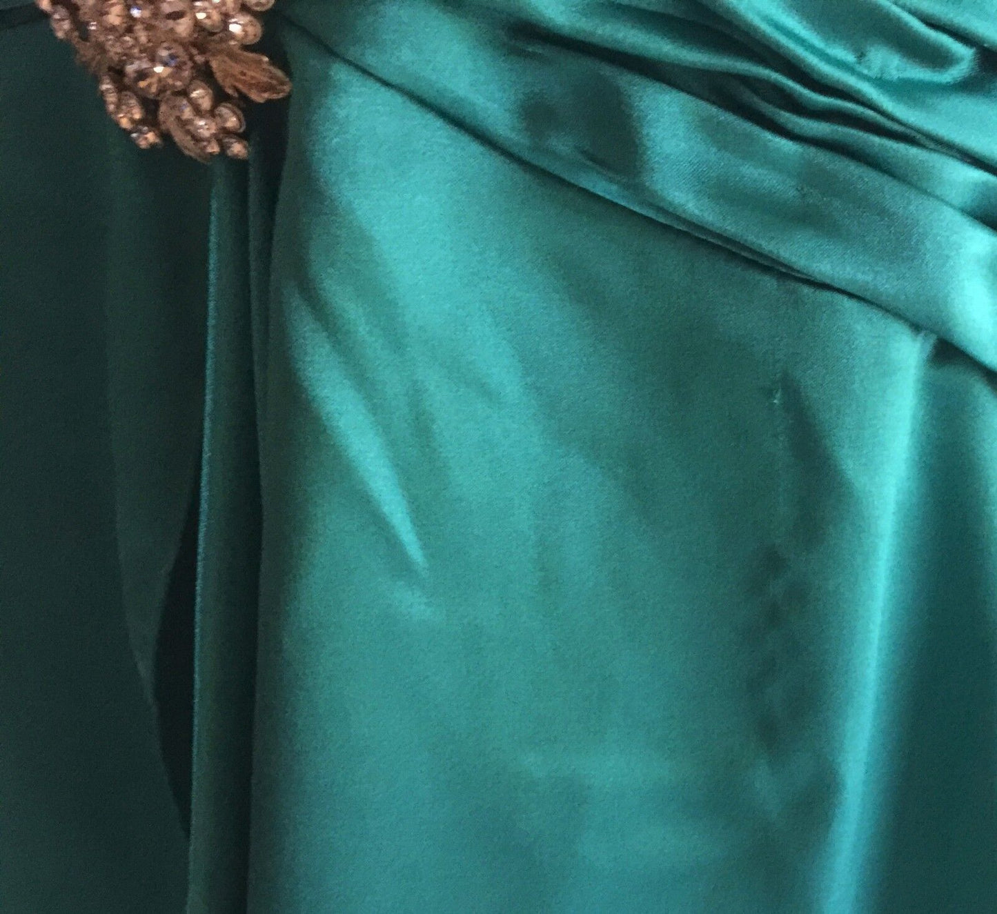 MANCINI Halter Neck Dress Size 12 Jade Green Ruched Satin Parties Formals NEW