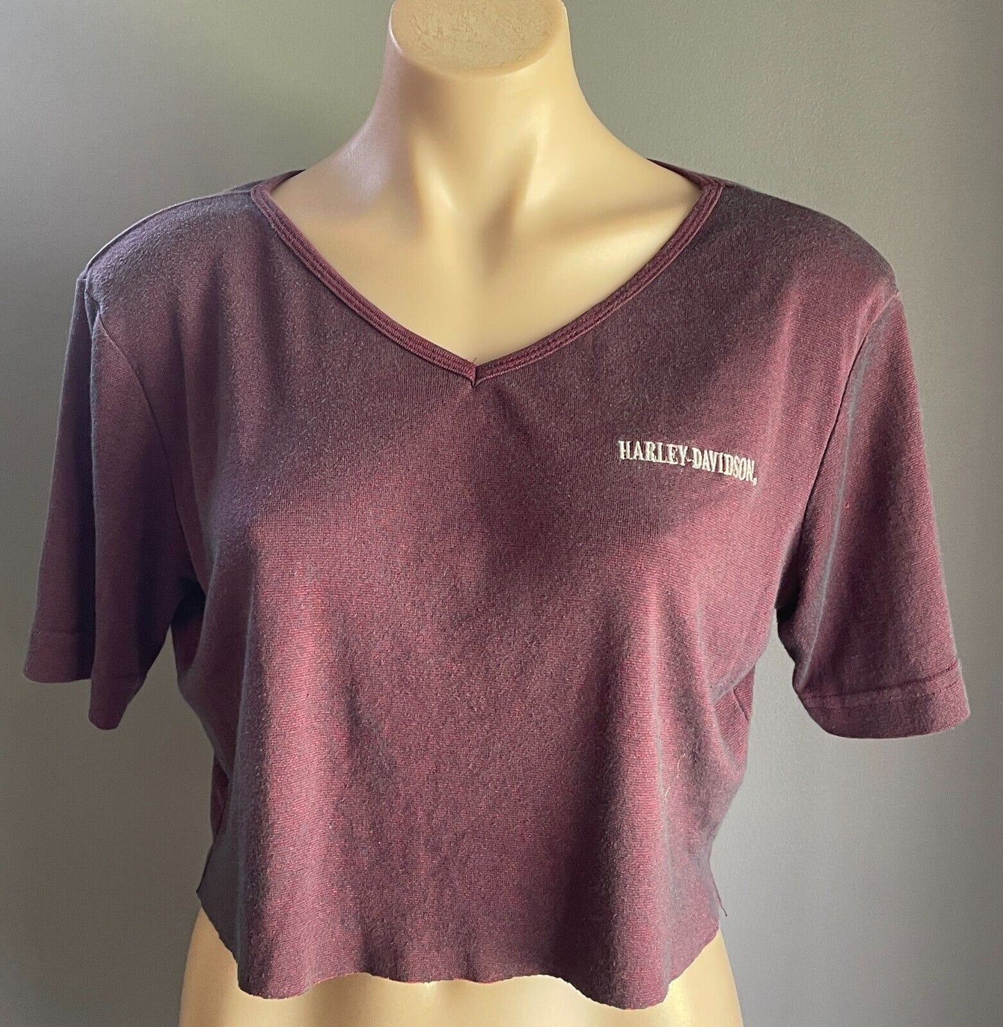 HARLEY DAVIDSON T-Shirt Size L 12 14 Plum Crop Top Stretch Short Sleeve  NEW