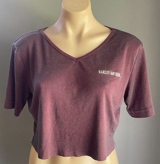 HARLEY DAVIDSON T-Shirt Size L 12 14 Plum Crop Top Stretch Short Sleeve  NEW