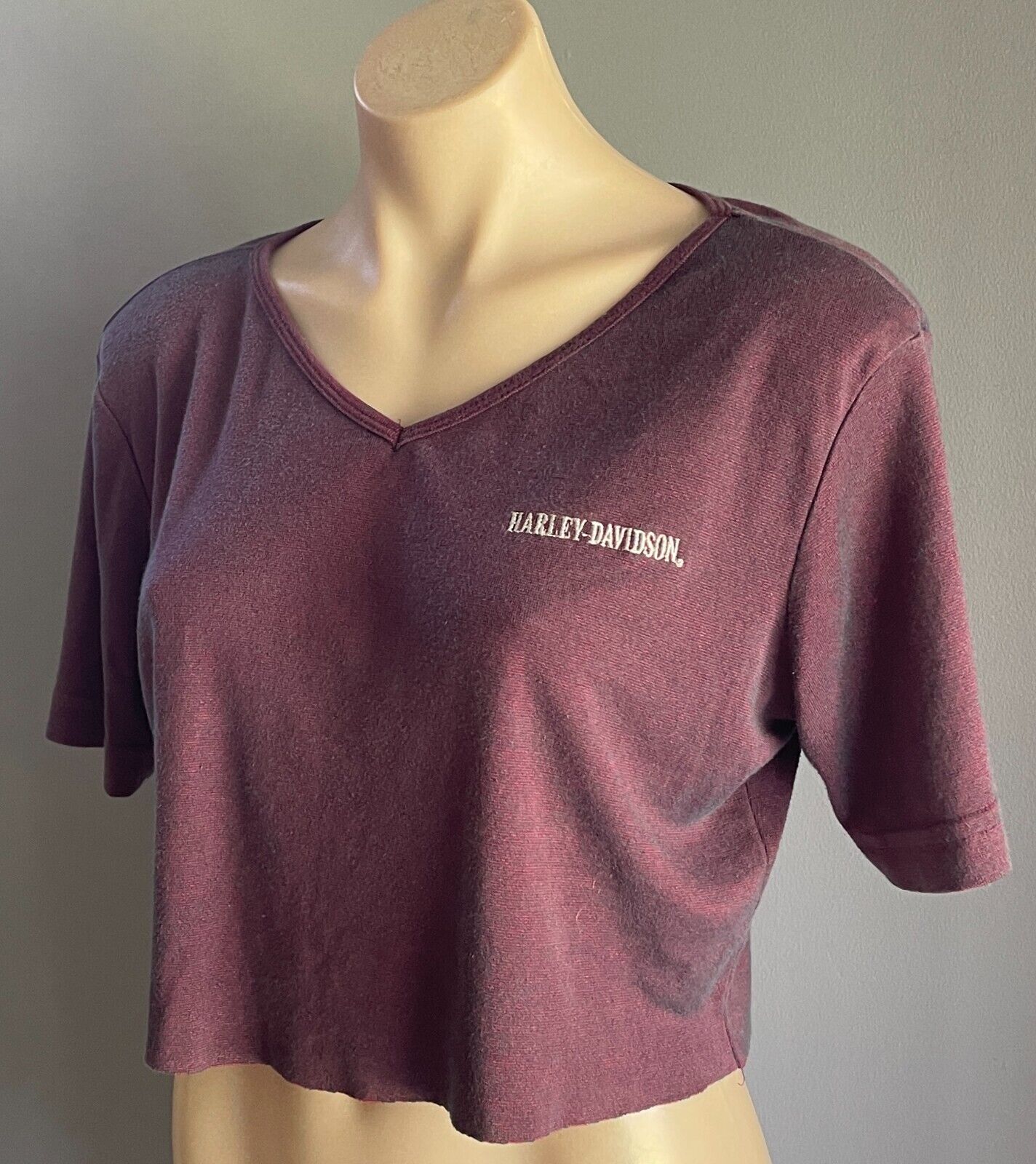 HARLEY DAVIDSON T-Shirt Size L 12 14 Plum Crop Top Stretch Short Sleeve  NEW