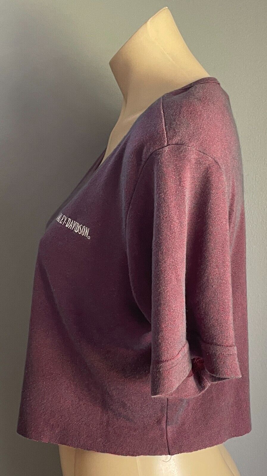 HARLEY DAVIDSON T-Shirt Size L 12 14 Plum Crop Top Stretch Short Sleeve  NEW