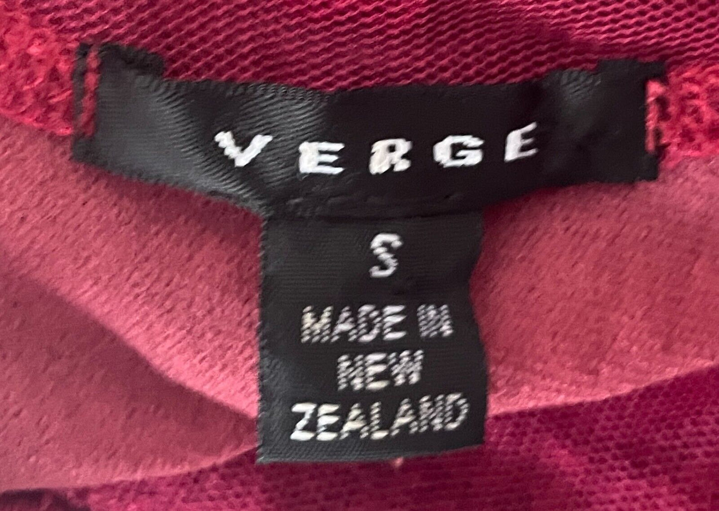 NZ VERGE Cardigan Size S 10 Berry Red Stretch Mesh Lace Velour Ribbons Buttons