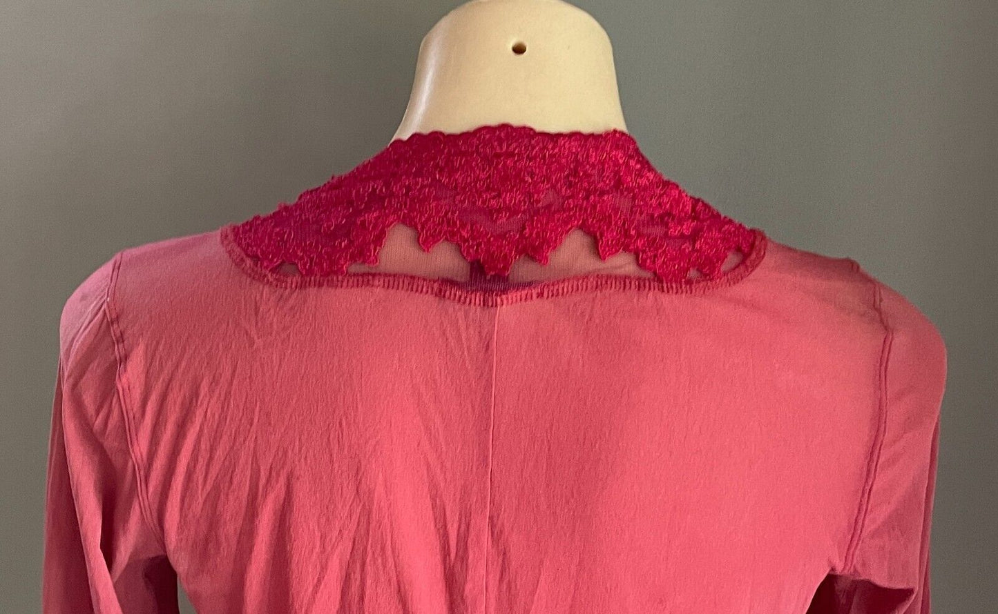 NZ VERGE Cardigan Size S 10 Berry Red Stretch Mesh Lace Velour Ribbons Buttons